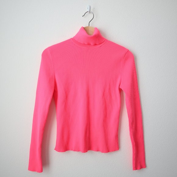 Zara Blogger Favorite Neon Pink Ribbed Turtleneck Top | L - Picture 4 of 8